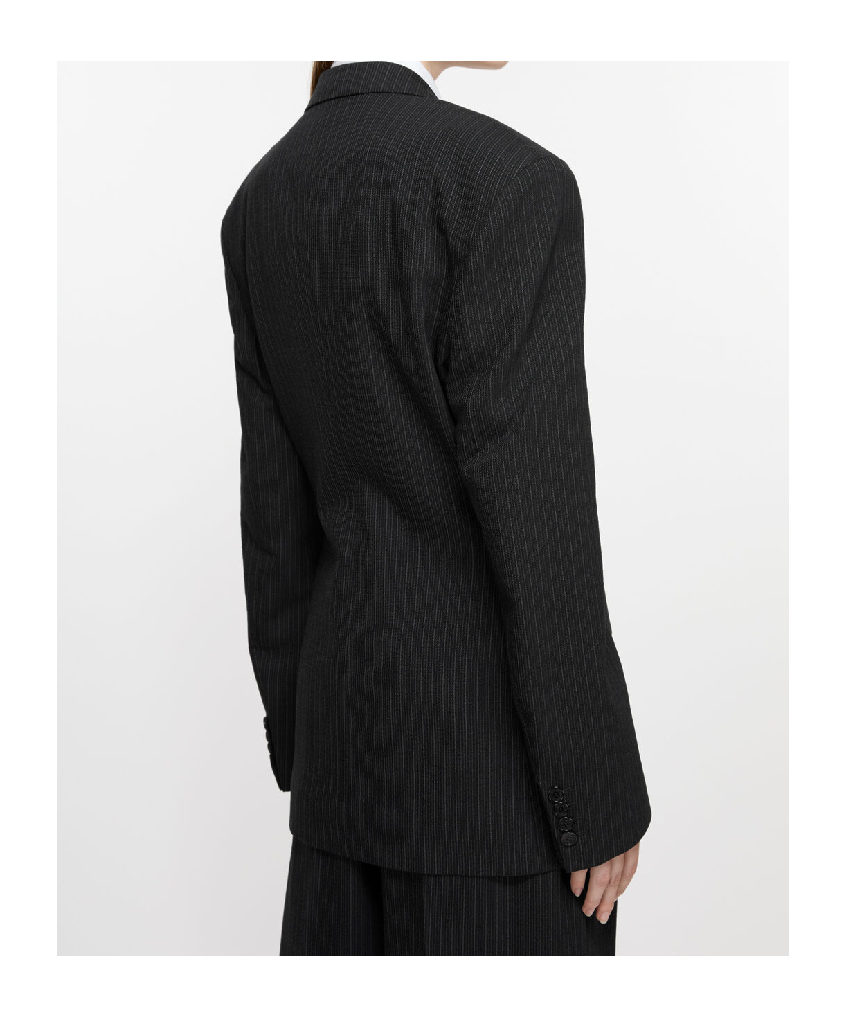 Acne Studios Double-breasted Black Blazer With Pinstripe Pattern In Black