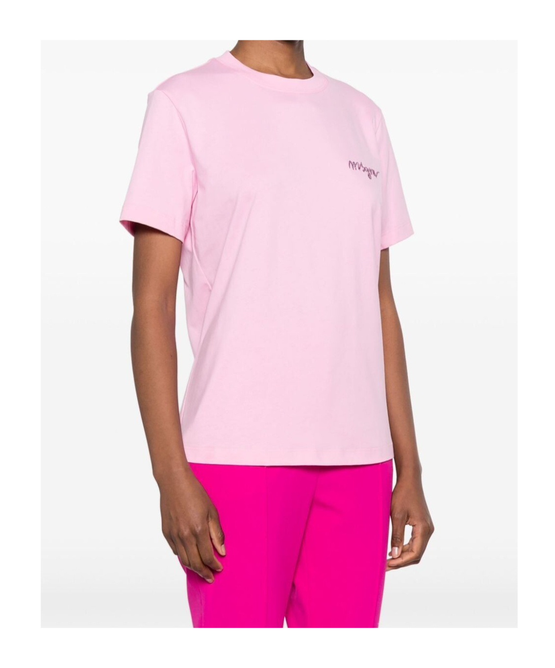 Msgm Logo-embroidered Cotton T-shirt In Pink