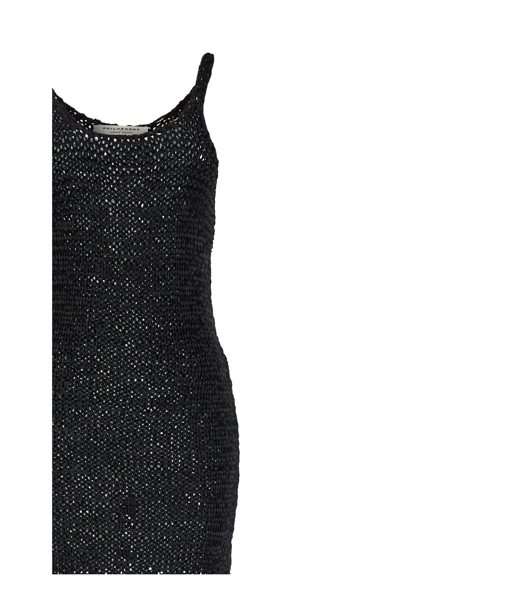 Philosophy Di Lorenzo Serafini Black Long Dress With U-neck And Long Fringes Applied To The Edges In Fabric Woman In Black
