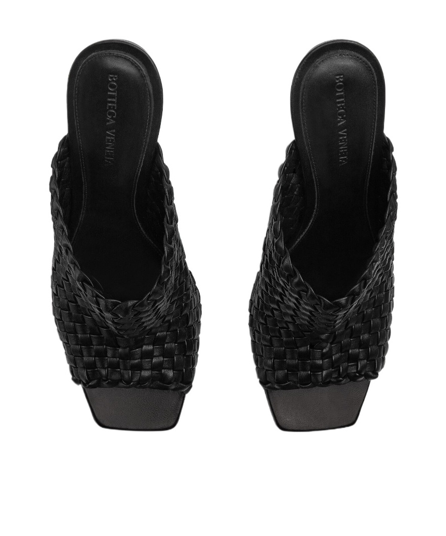Bottega Veneta 90mm Mini Weave Nappa Leather Knot Mule Sandals In Black