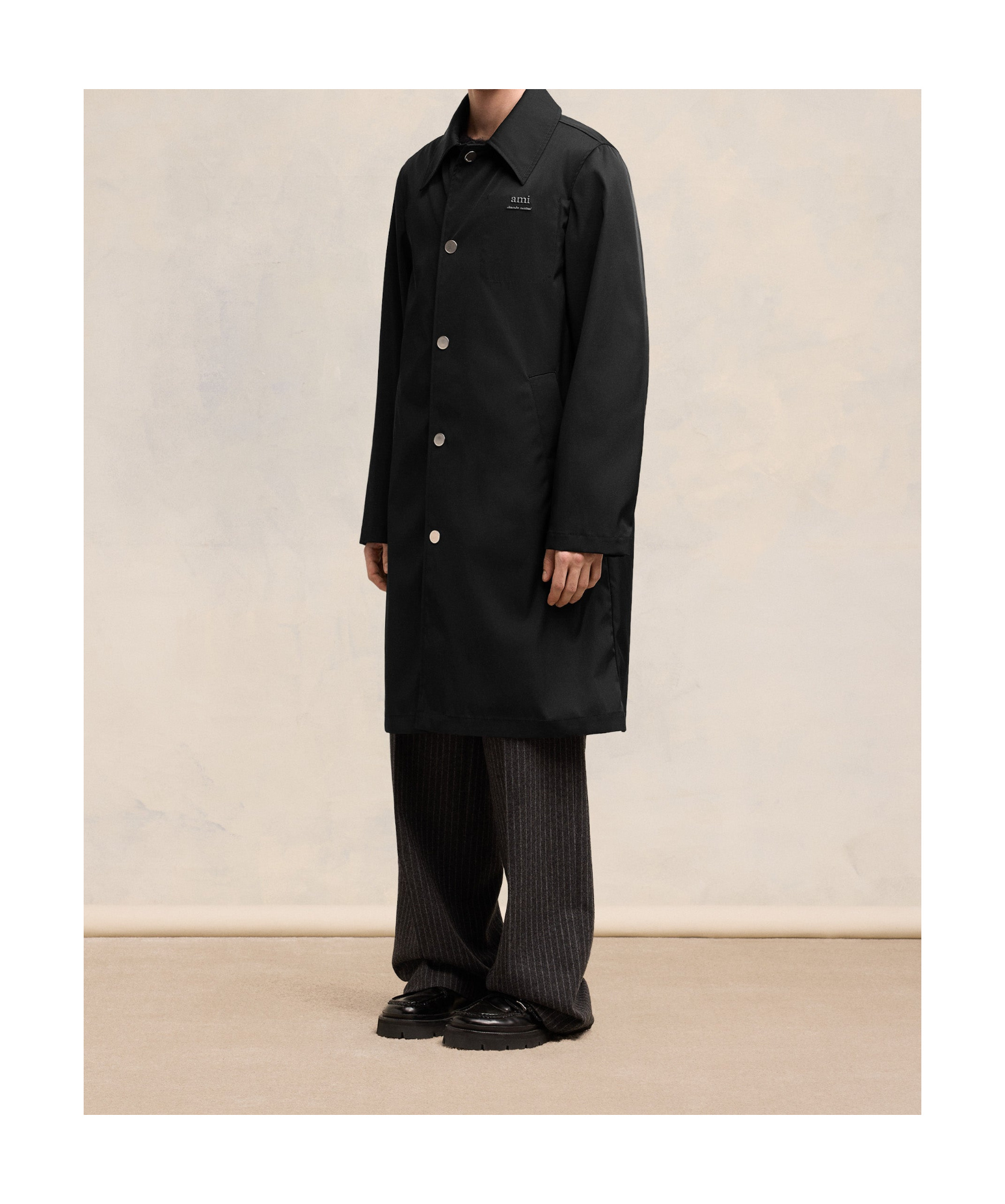 Ami Alexandre Mattiussi Ami Paris Black Coat With Classic Collar And Front Button Closure In Cotton Blend Man In Black