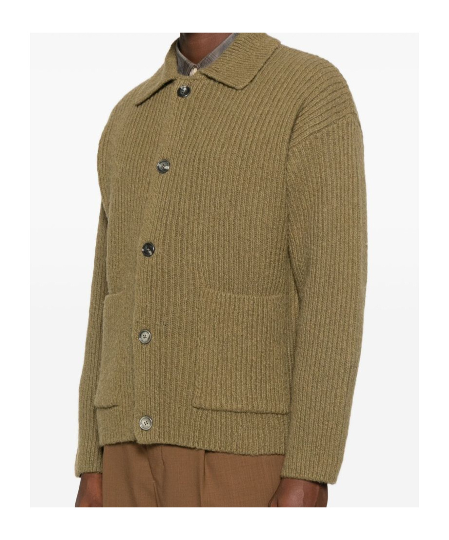 Ami Alexandre Mattiussi Collared Crewneck Sweater Ribbed Texture In Brown