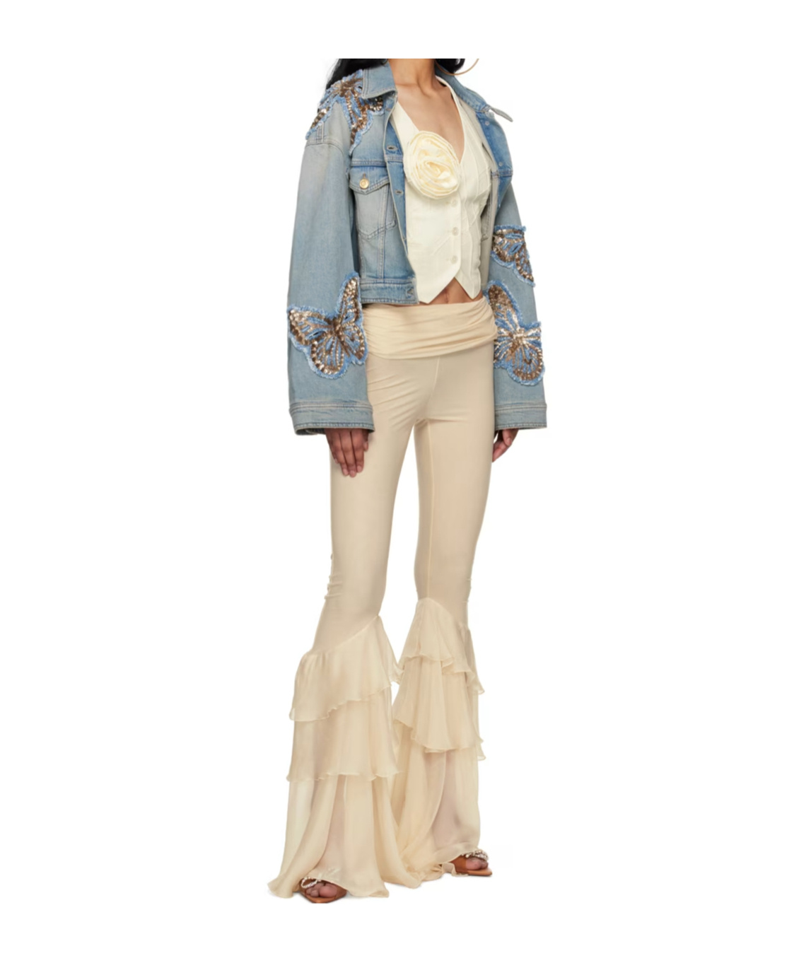 Blumarine Sequin Pattern Decal Denim Coat In Gray
