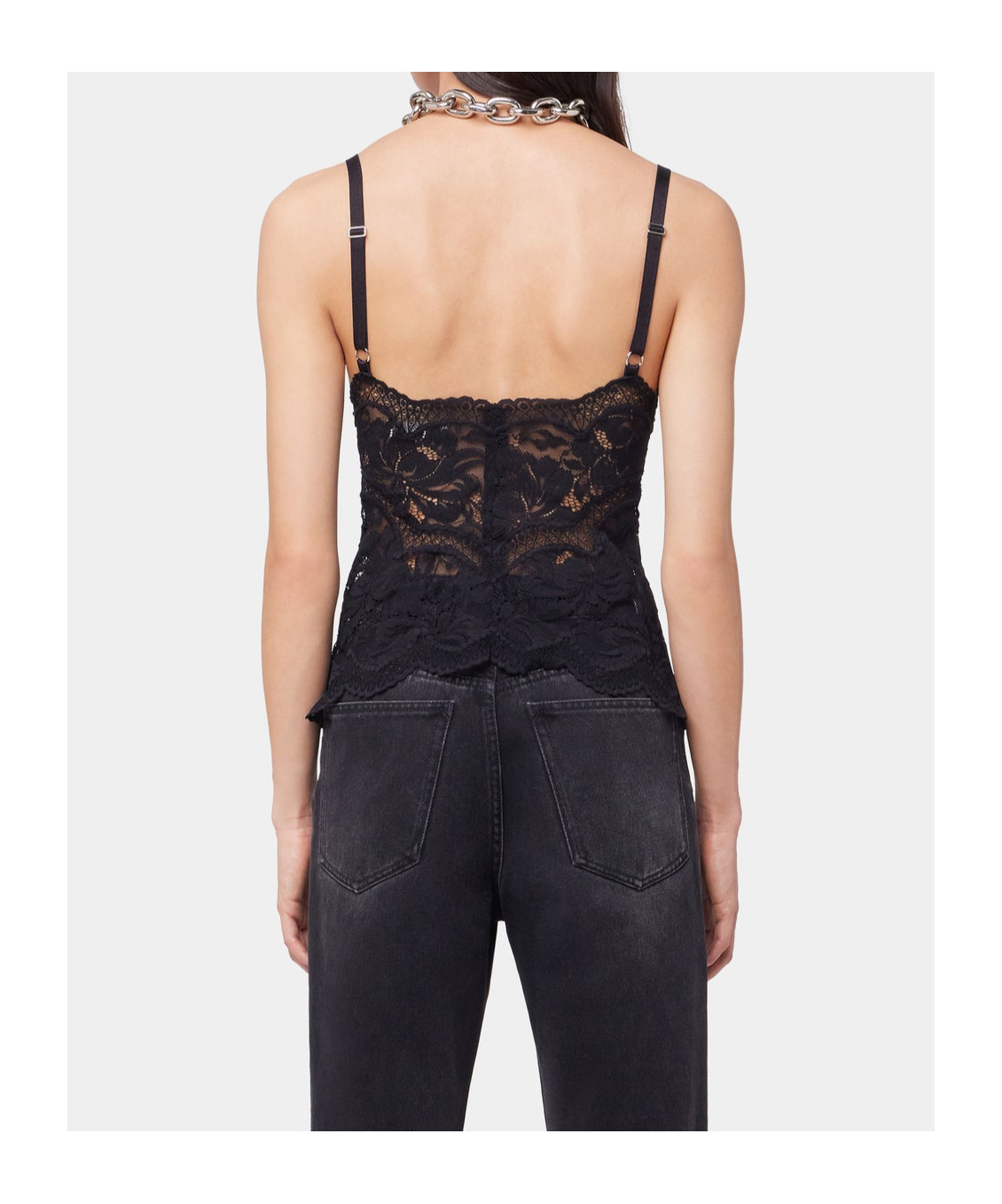 Rabanne Intricate Lace Top With Adjustable Spaghetti Straps In Black