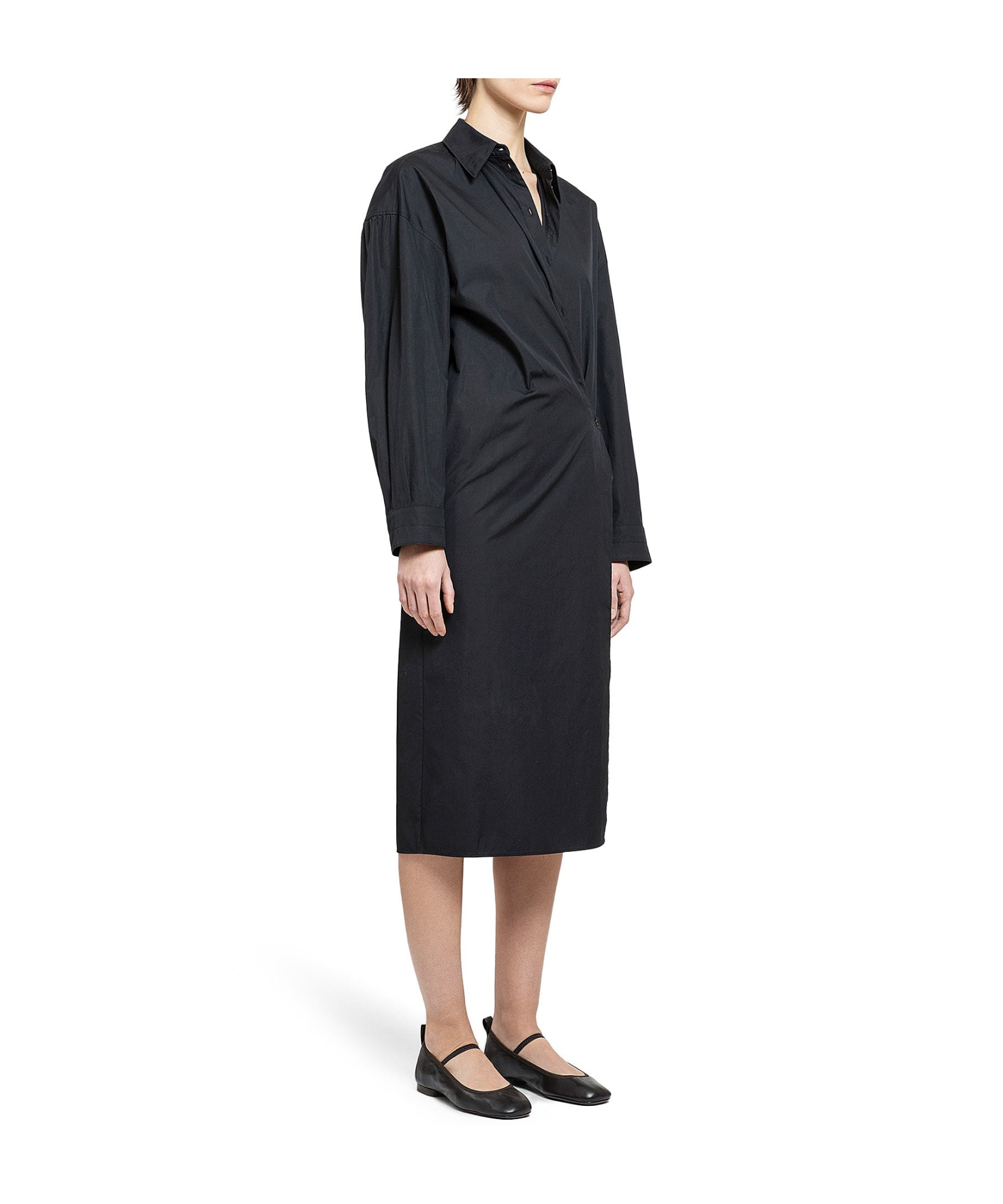 Lemaire Straight Collar Twisted Dress With Side Knot In Black