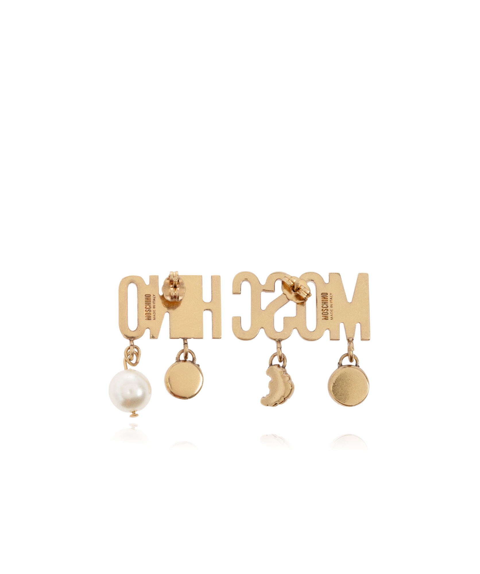 Moschino Logo Charm Earrings In Yellow