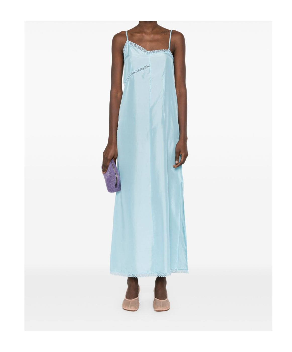 Mm6 Maison Margiela Asymmetric Silk Maxi Dress In Blue