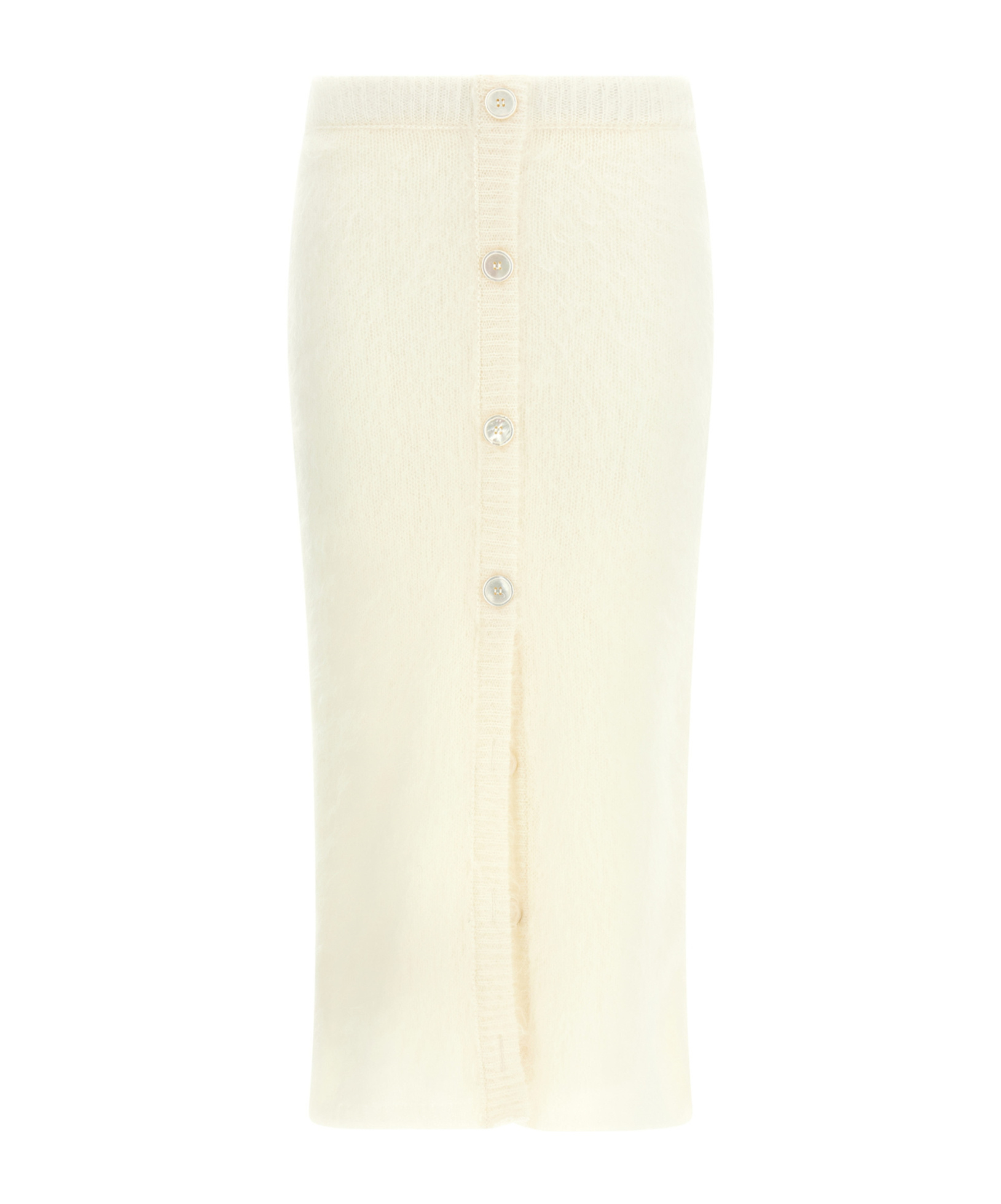 Alessandra Rich Mohair Skirt With Ribbed Waistband And Button Detailing In White