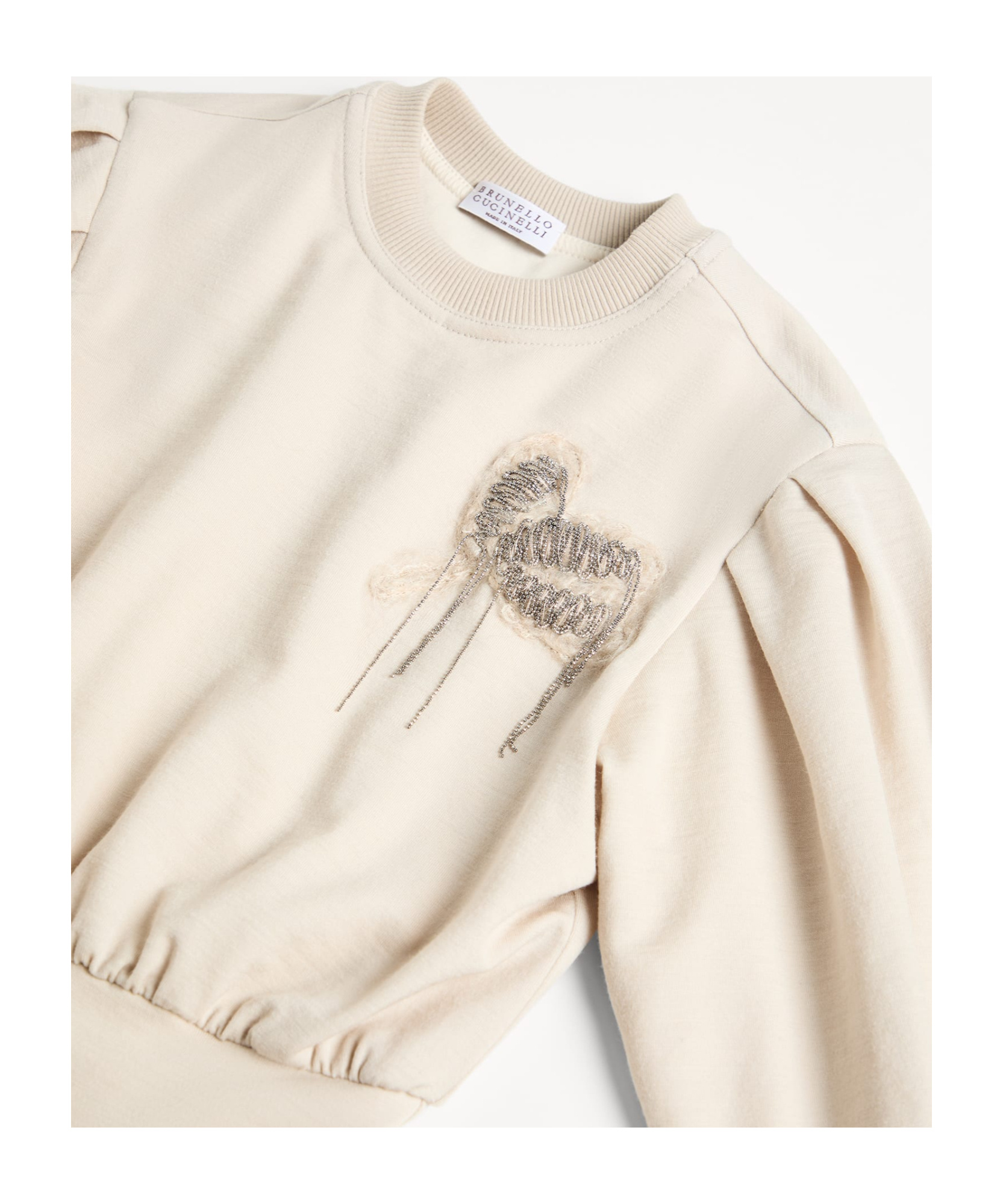Brunello Cucinelli Floral-appliqué Wool-blend Dress In Neutral
