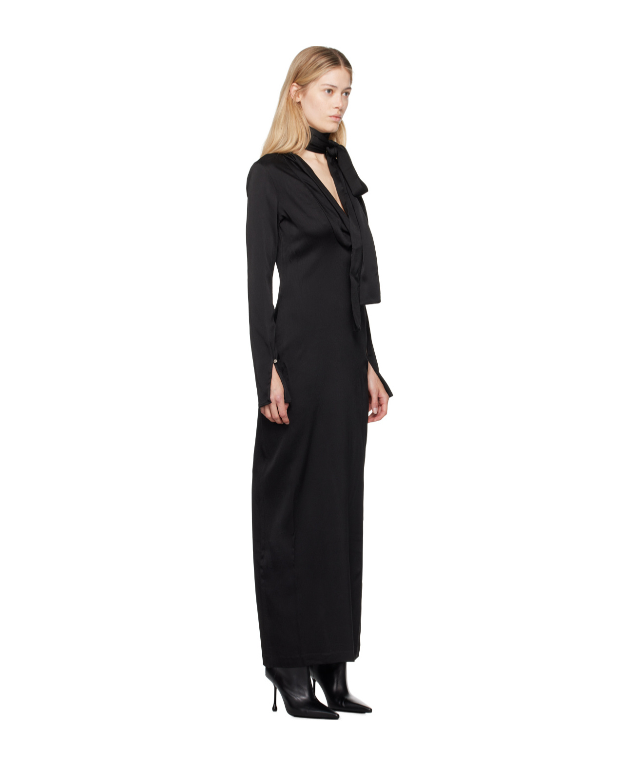 Blumarine Hanging Collar Long-sleeved Dress In Black