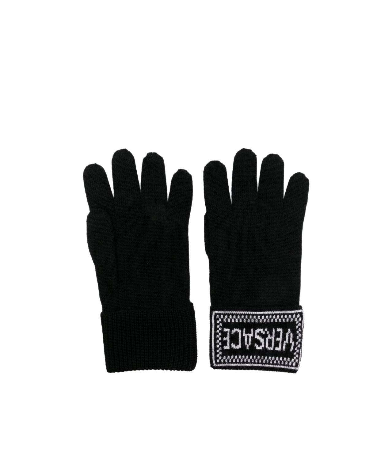 Versace Intarsia-logo Virgin-wool Gloves In Black