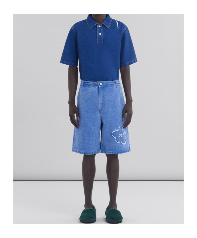 Marni Denim Shorts With Distressed And Elastic Waistband In Blue