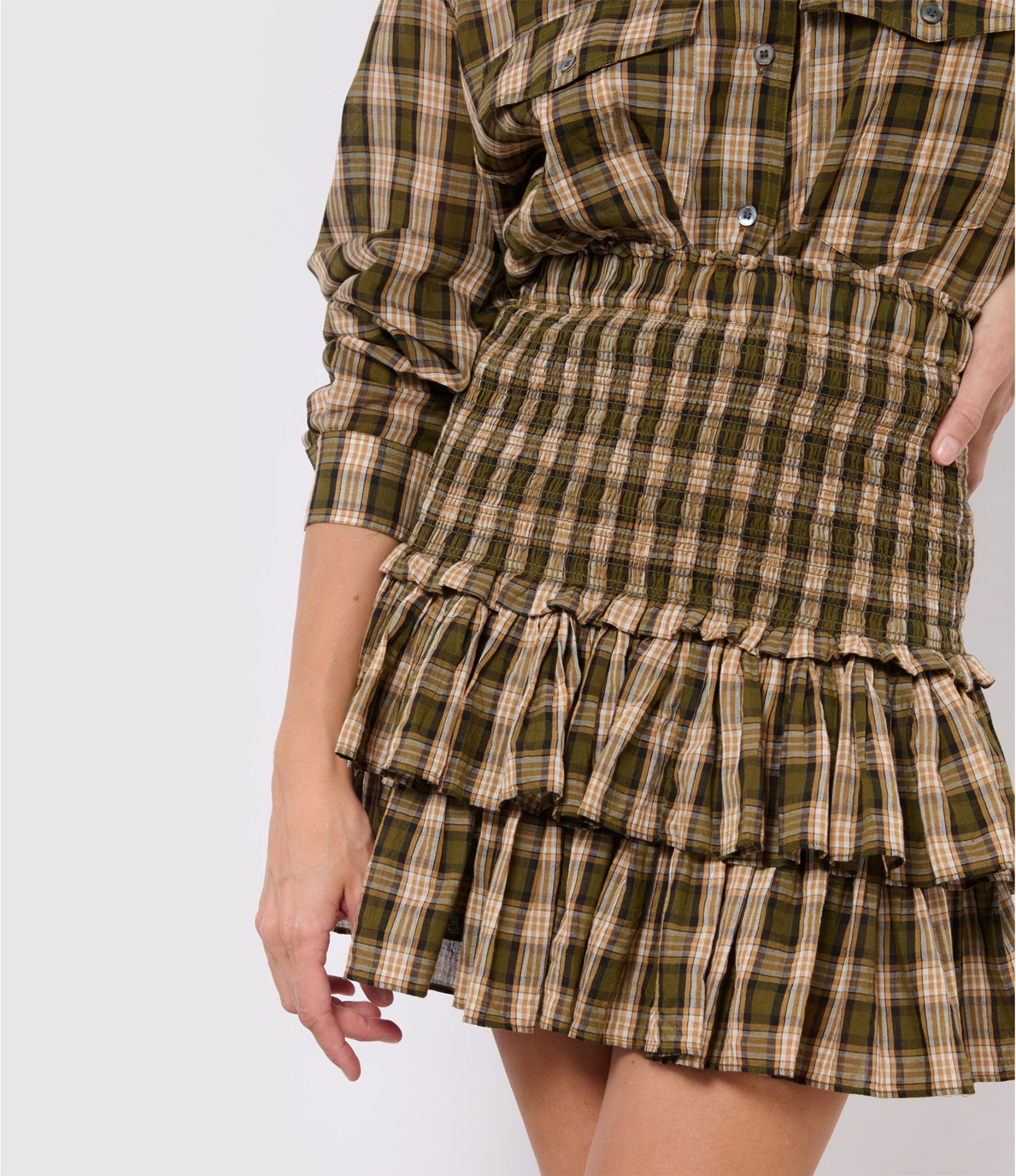 Isabel Marant Étoile Isabel Marant Etoile Womens Khaki Ochre Naomi Check-print Cotton Mini Skirt In Brown