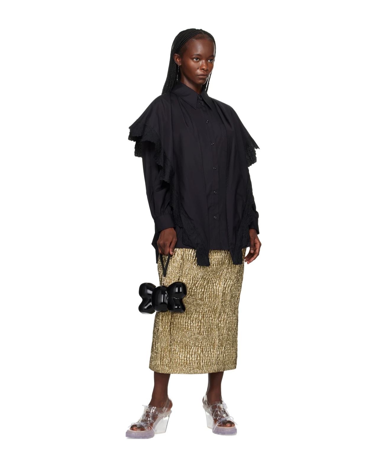 Simone Rocha Black Pointed Collar Shirt In Black