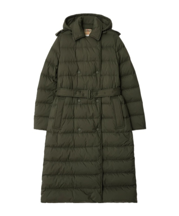 Burberry Kent Belted Padded Trench Coat In Gray
