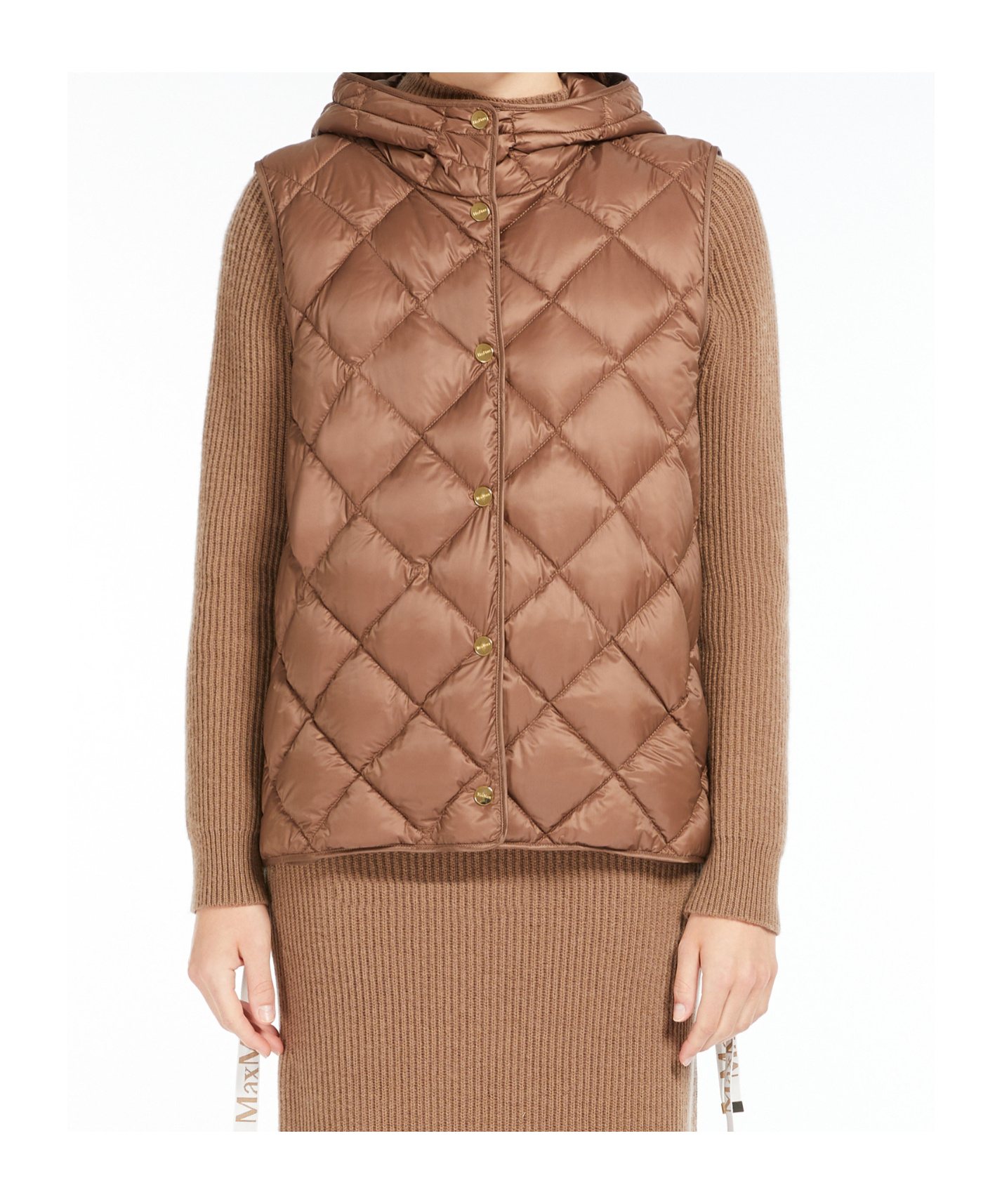 Max Mara Quilted Canvas Vest In Brown