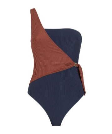 FENDI ONE-SHOULDER TWO-TONE SWIMSUIT 