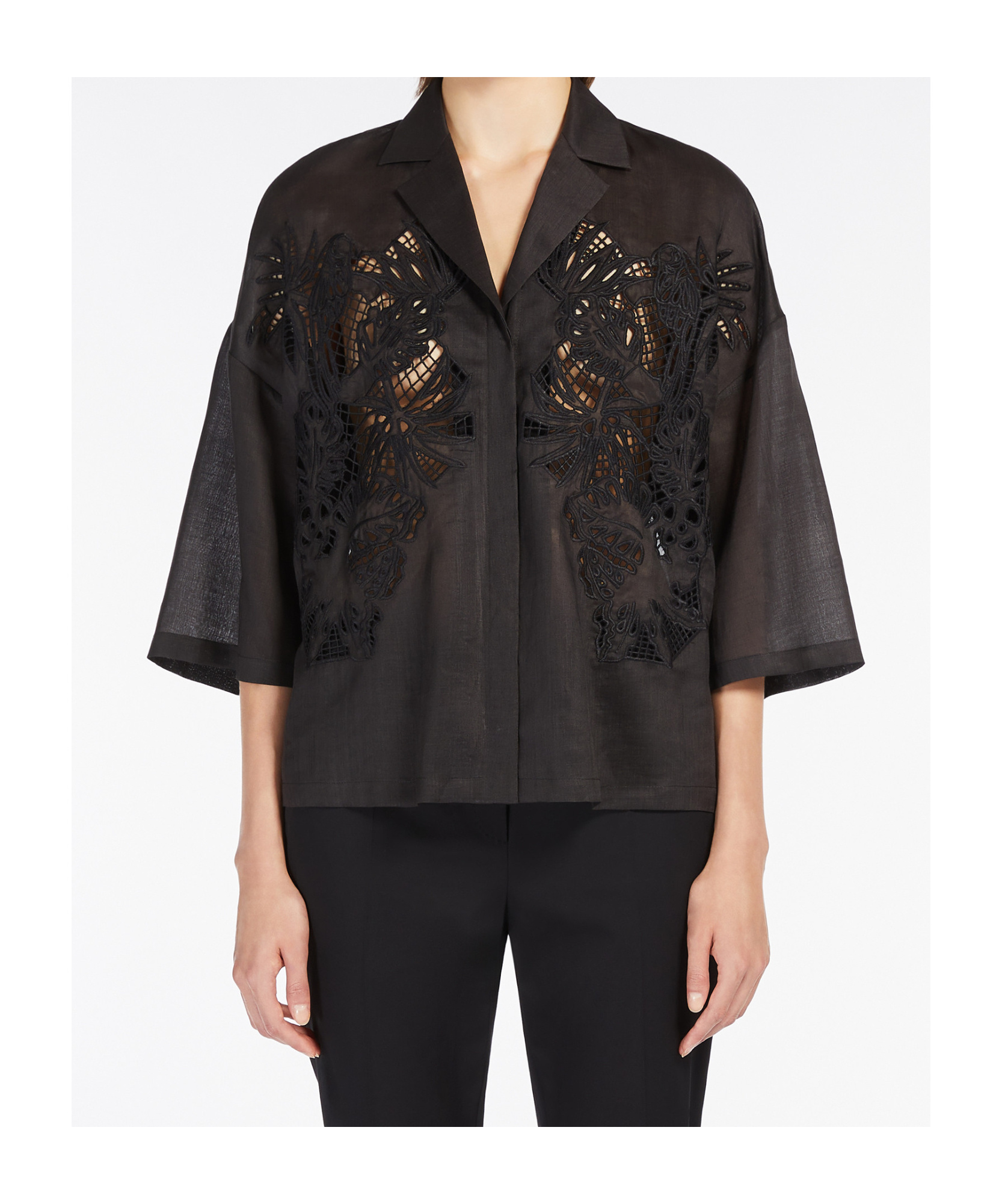 Max Mara Studio Legno Ramie Shirts In Black