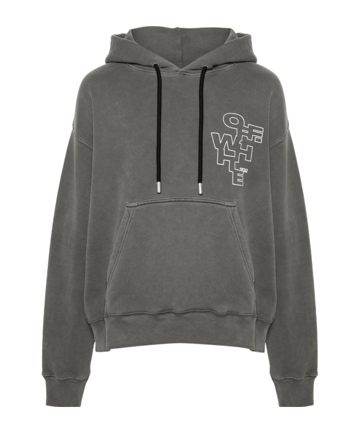 Off-white Jersey Cotton Hoodie Drawstring In Black