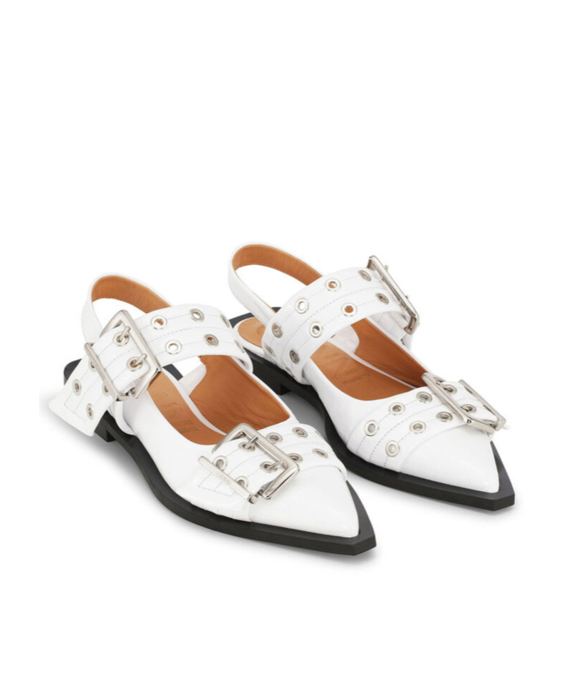 Ganni Feminine Buckle Ballerina Naplack Sandal In Egret In Neutral