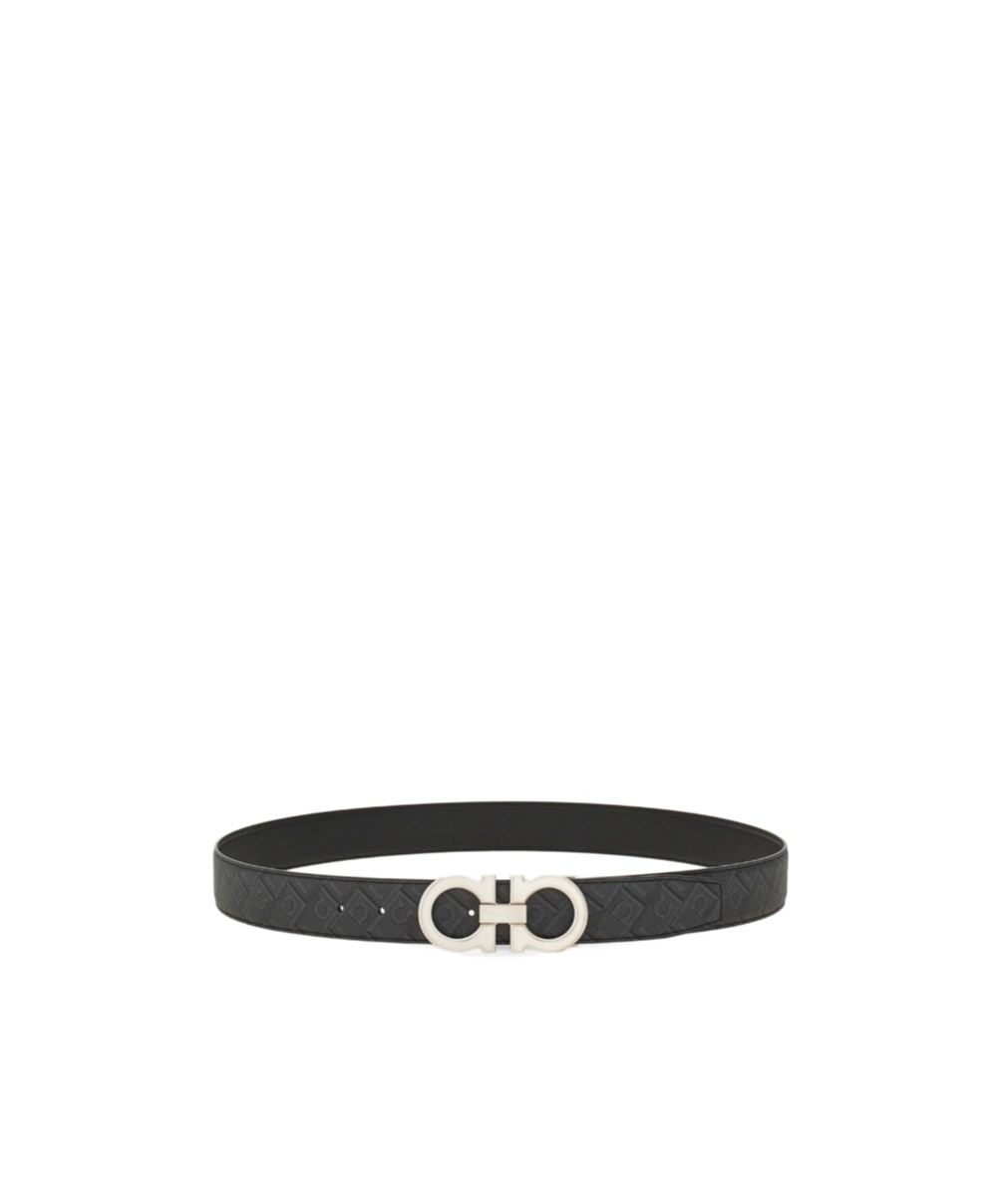 Ferragamo Adjustable Reversible Gancini Smooth Finish Belt In Black