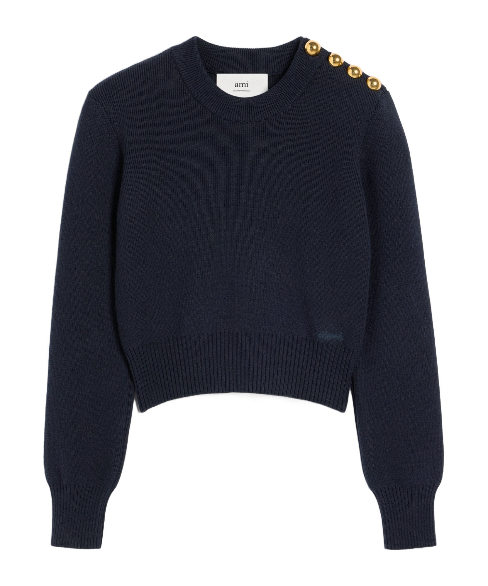 Ami Alexandre Mattiussi Ami Button Embellished Crewneck Knitted Jumper In Black