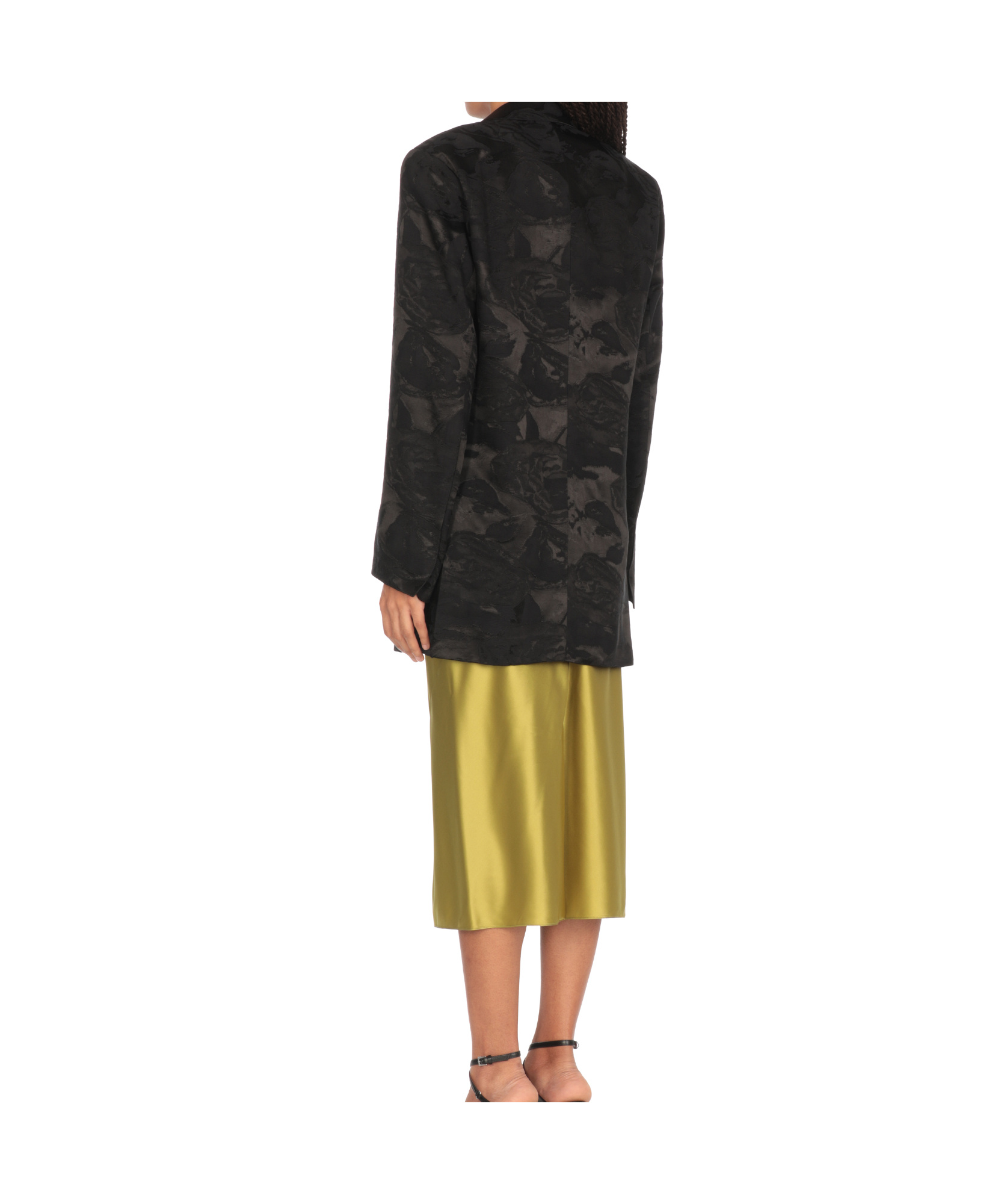 Dries Van Noten Basti Floral Jacquard Oversize Satin Blazer In Black