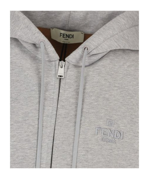 Fendi Logo Embroidered Zip-up Drawstring Hoodie In White
