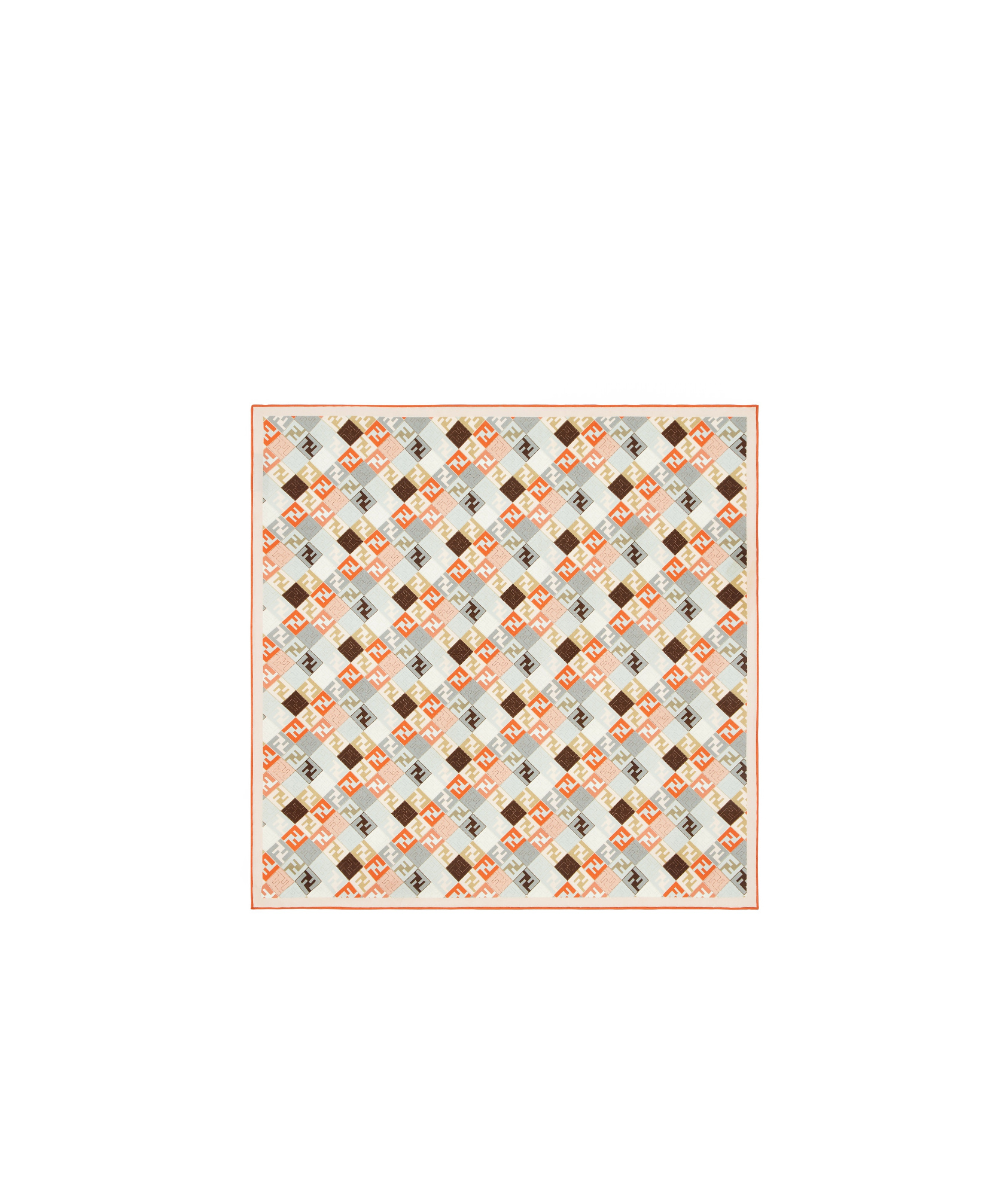 Fendi Selleria Print Square Scarf With Hemmed Edges In White