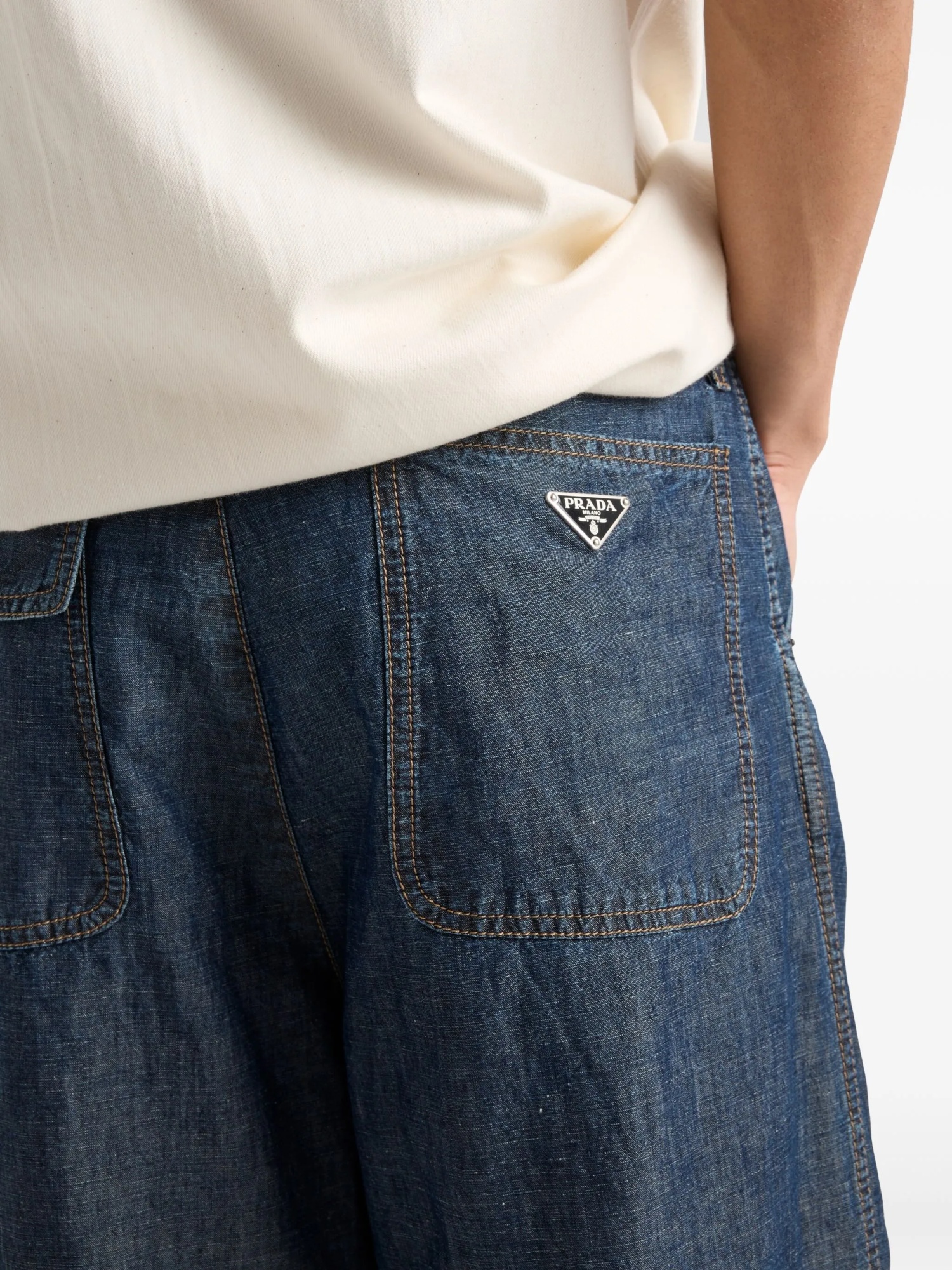 Prada Chambray Pants In Blue