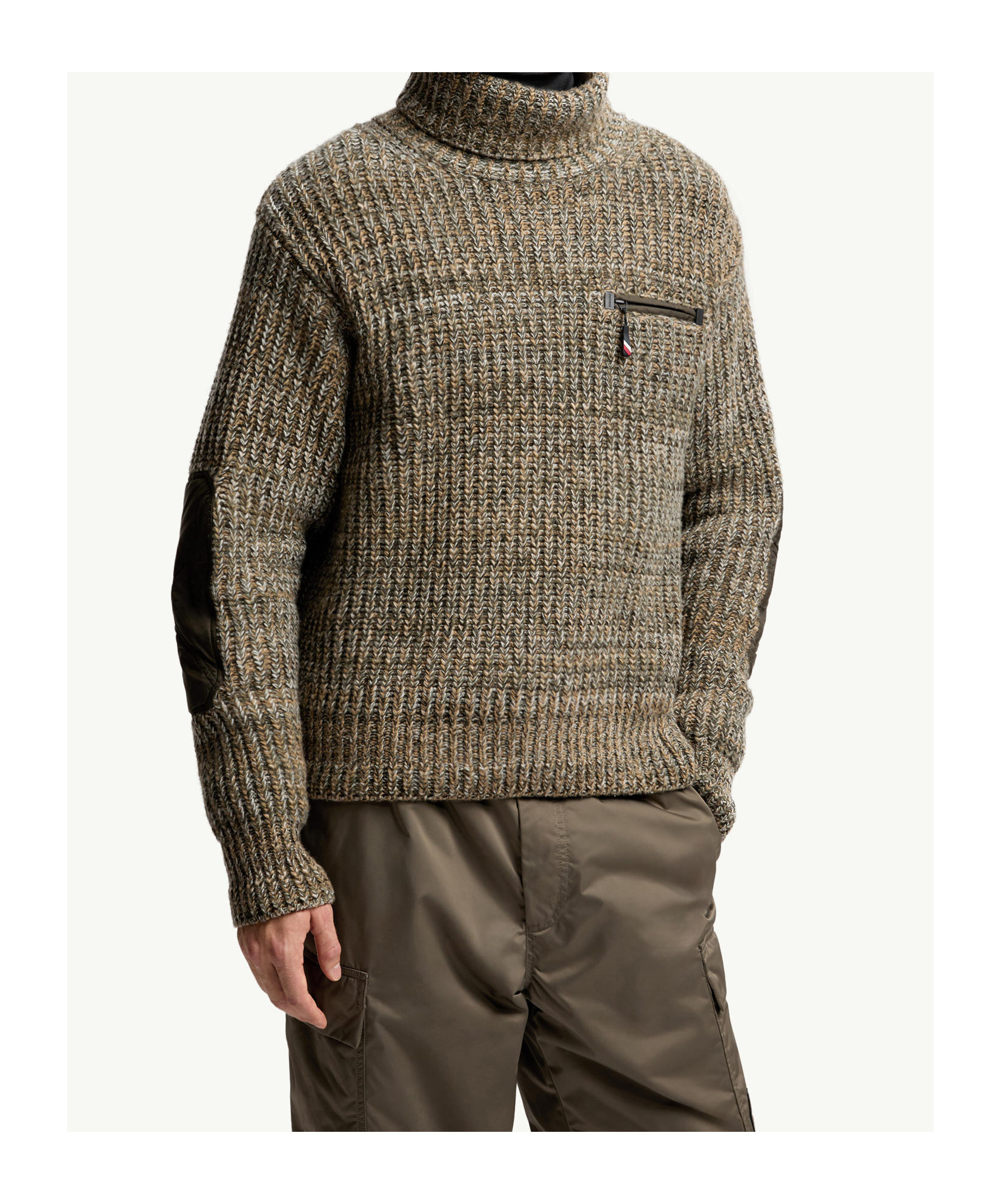 Moncler Wool Turtleneck Sweater With Pocket In Brown