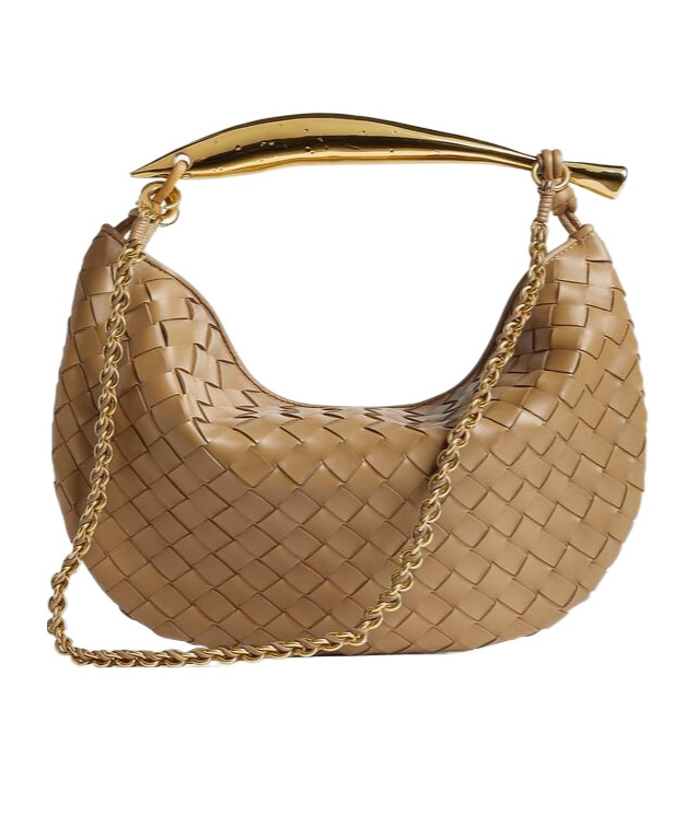 Bottega Veneta Small Sardine Chain Knitted Shoulder Bag In Brown