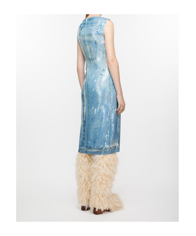 Acne Studios Blue Printed Sequin Midi Dress In Medium Blue