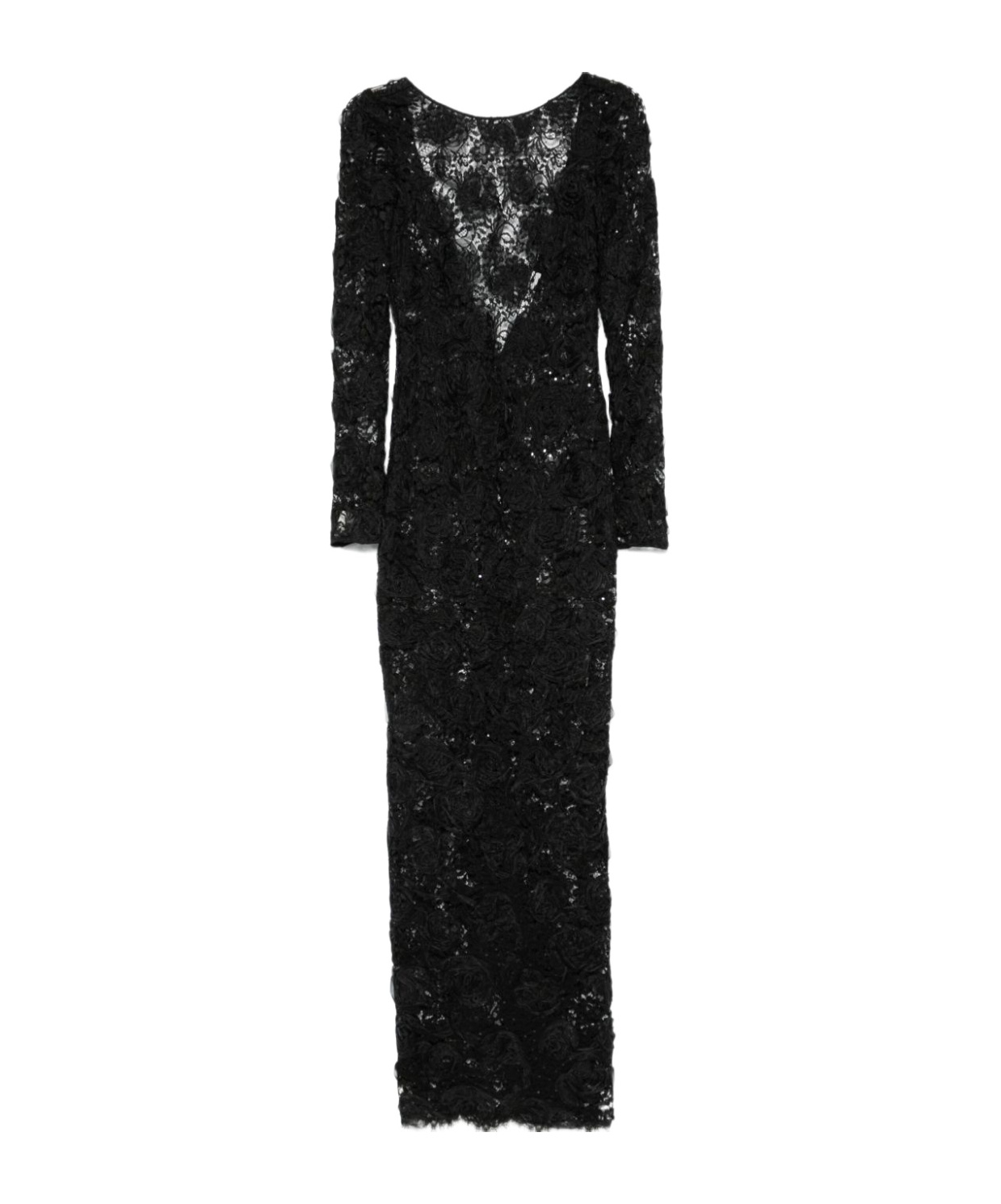 Alessandra Rich Sequin-embellished Floral-appliqué Maxi Dress In Black