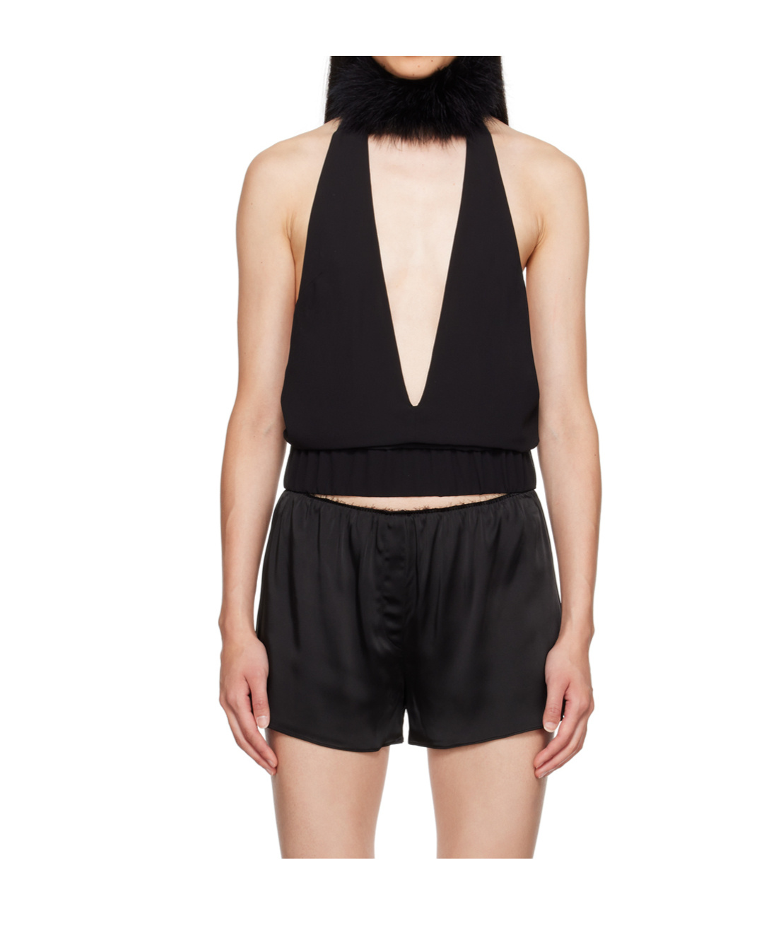 16arlington Salina Feather-trim Halterneck Top