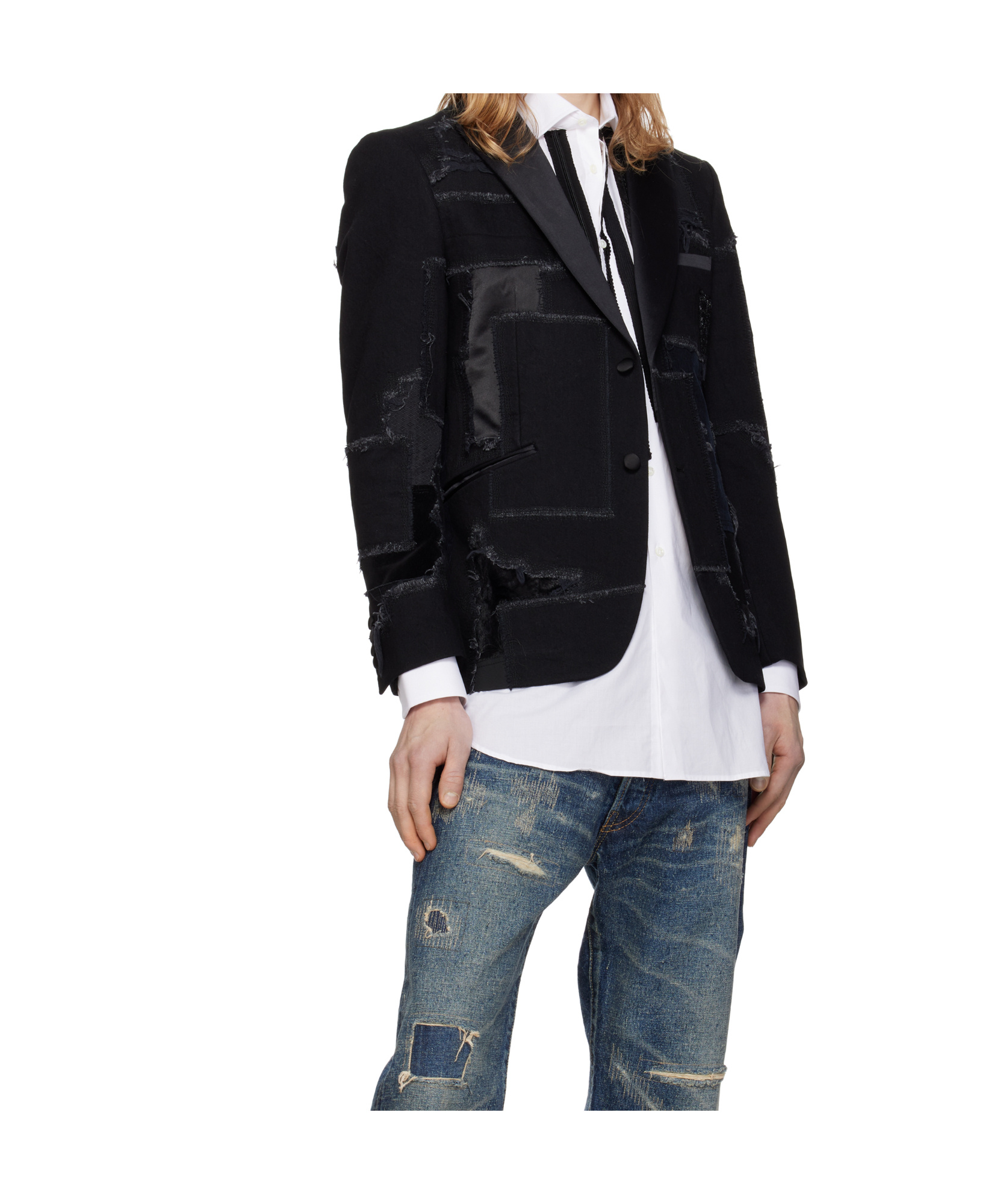 Junya Watanabe Black Patchwork Blazer In Black