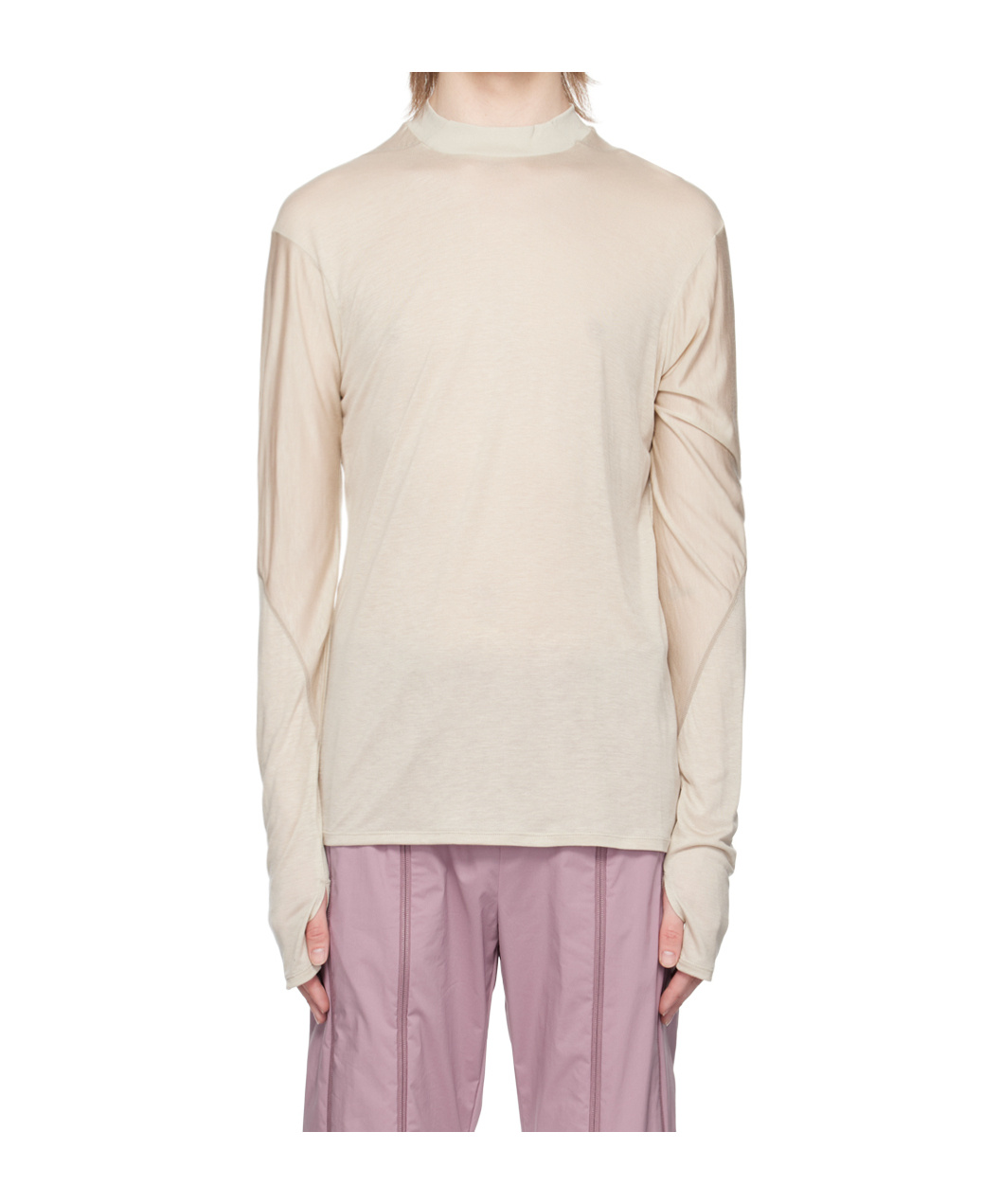 Post Archive Faction (paf) Beige Paneled Long Sleeve T-shirt In Neutral