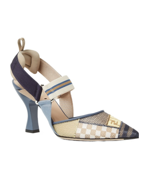 Fendi 'strappy Pointed Toe Pump With Patterned Design' In Blue