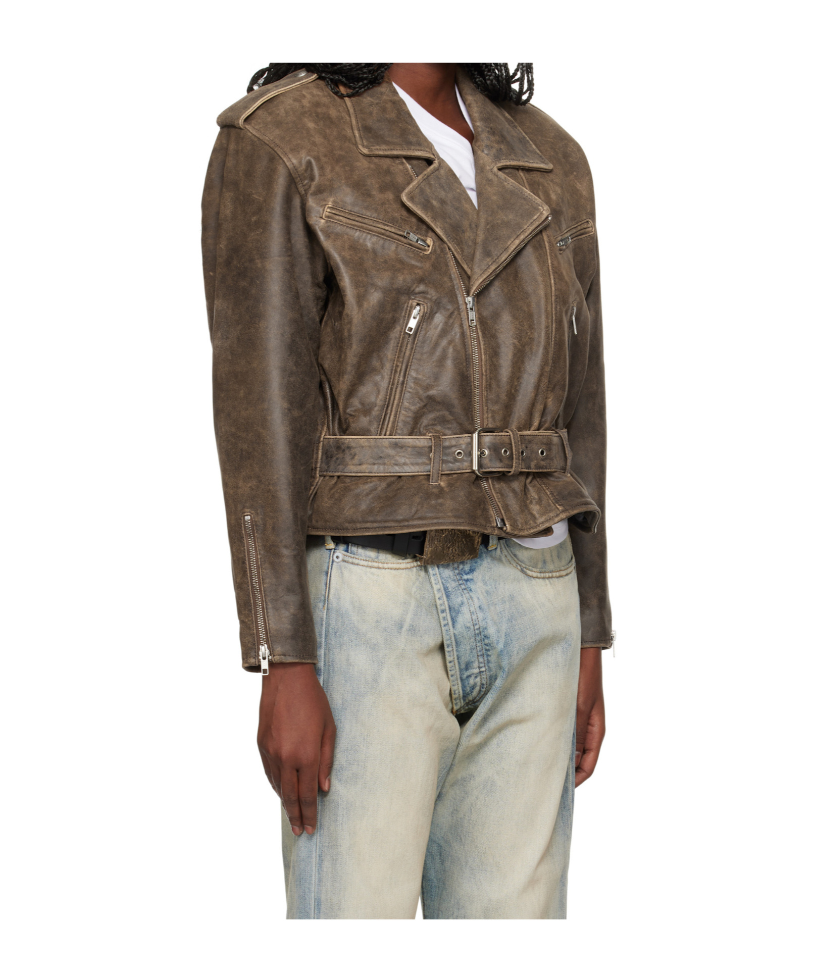 R13 Long-sleeved Leather Jacket In Green