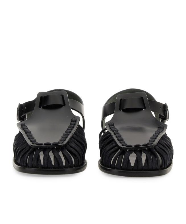 Hereu Smooth Grain Leather Cage Design Sandals In Black