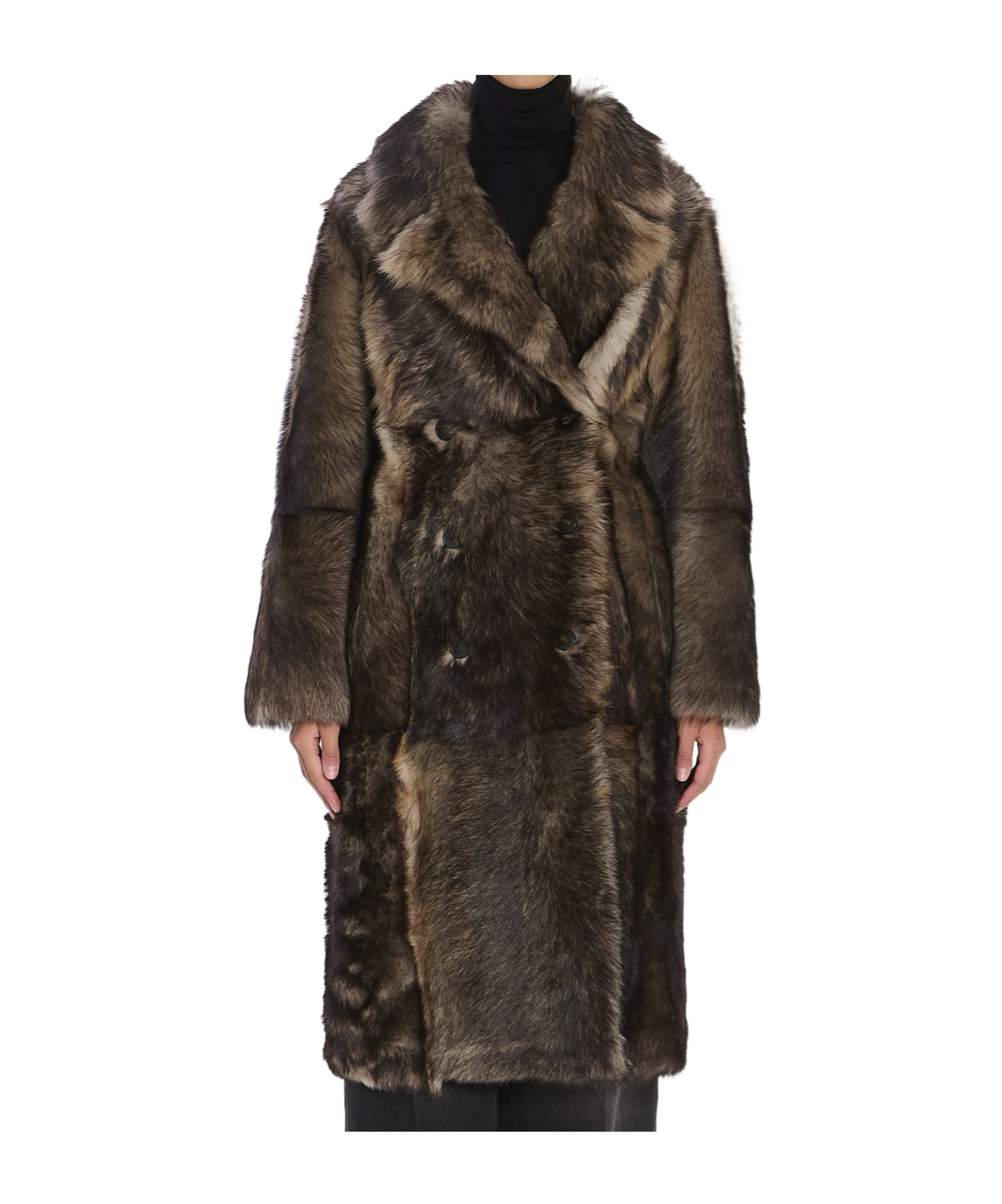 Yves Salomon Double-breasted Lamb Fur Coat In Brown