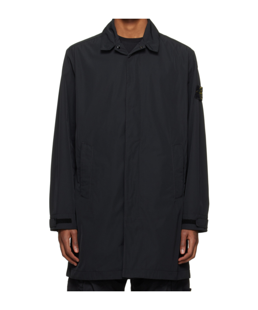Stone Island Compass-badge Single-breasted Coat In Black