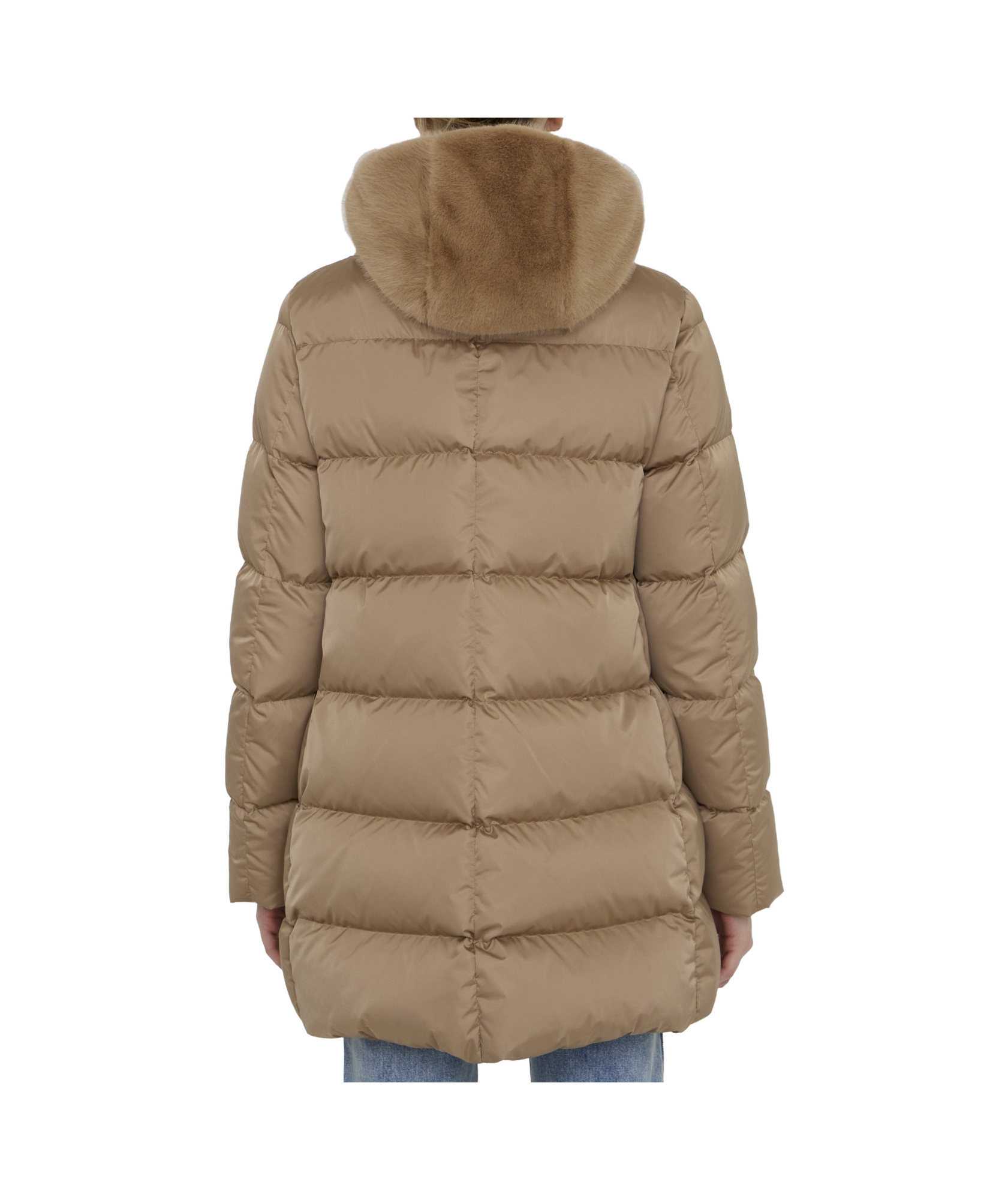Herno Down Jacket In Nylon And Eco-fur In Brown