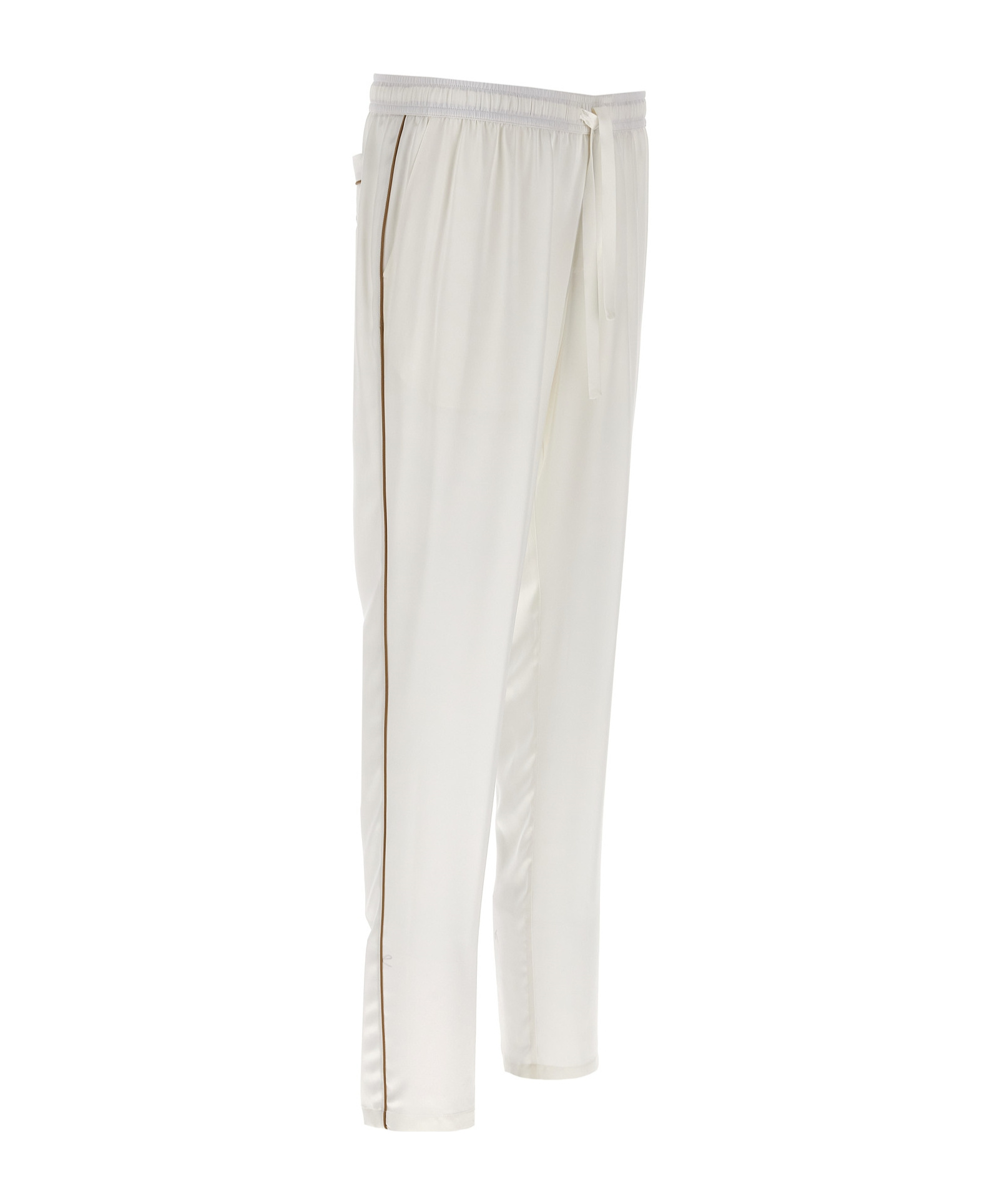 Dolce & Gabbana Silk Trousers With Back Pocket And Side Stripe In White