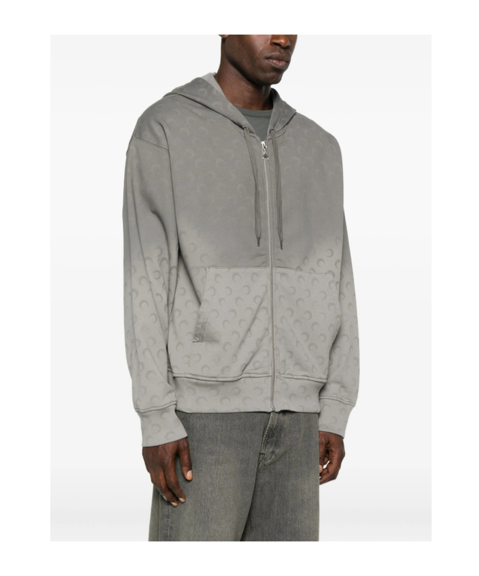 Marine Serre Moon Fleece Cropped Zipped Hoodie Woman Grey In Gray