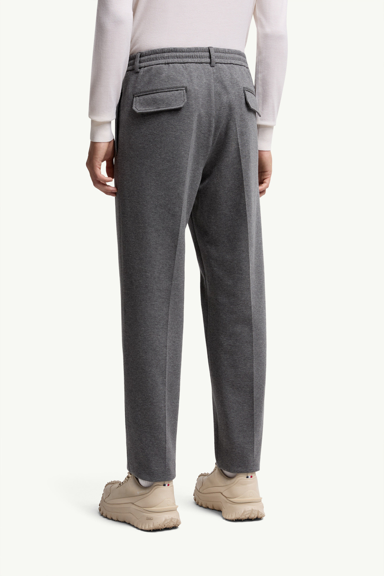 Moncler Cotton Blend Tailored Trousers In Gray