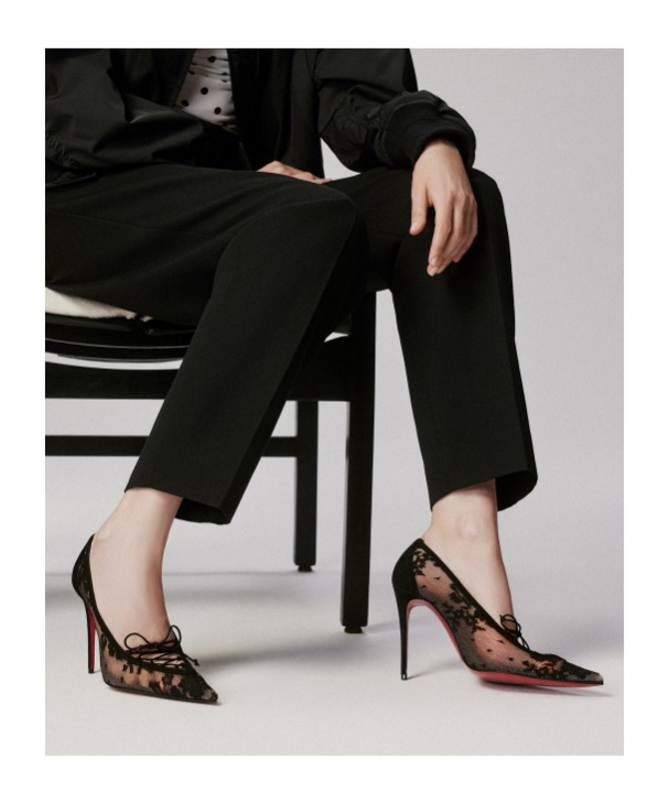 Christian Louboutin Km Lace 100 Suede-trimmed Pumps In Black