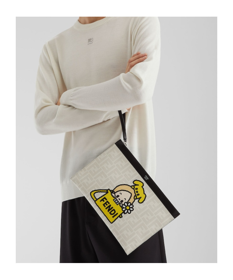 Shop Fendi White Ff Canvas Pouch With Multicolour Print