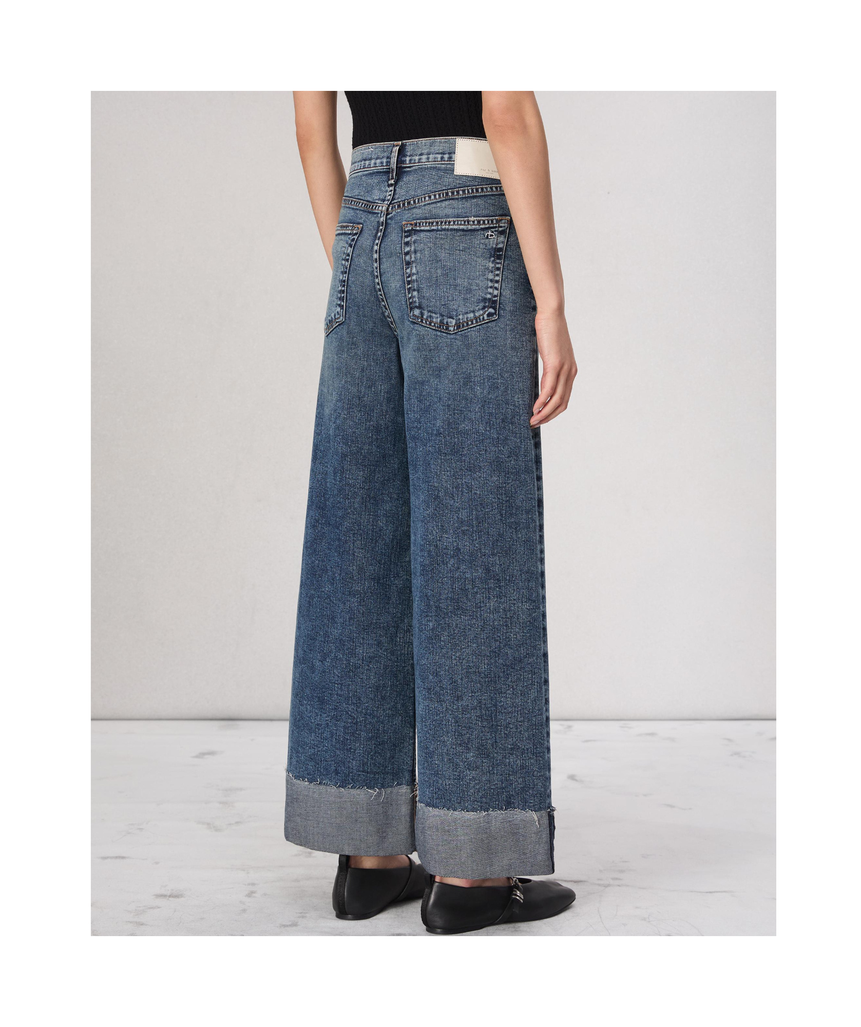 Rag & Bone Sofie Cuffed High Waist Wide Leg Jeans In Mid-indigo