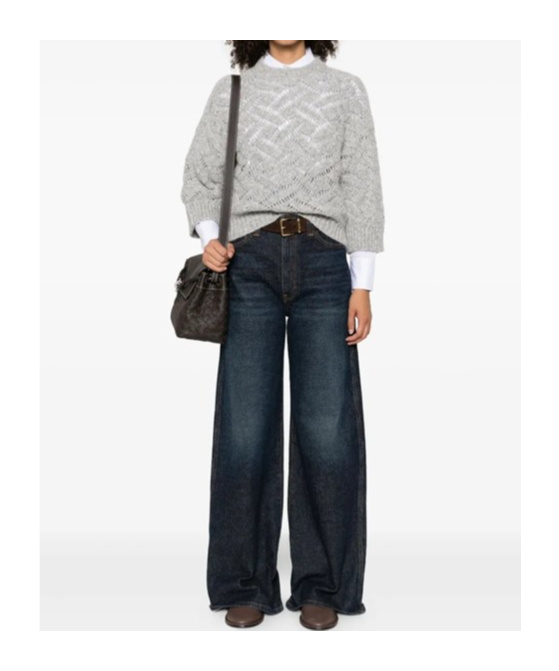 Peserico Chevron-pattern Crew-neck Sweater In Gray